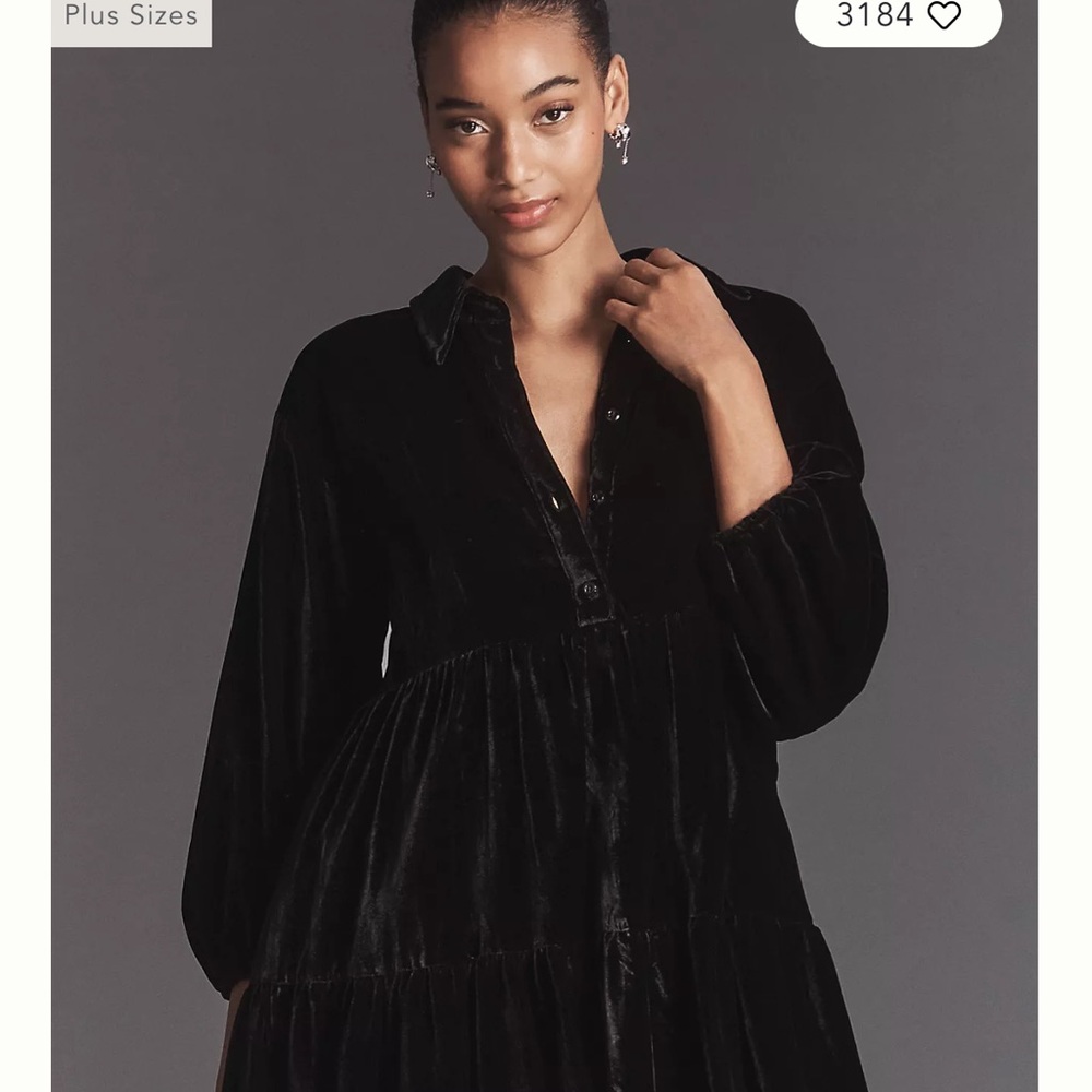 NWT Maeve Black Velvet Shirt Dress